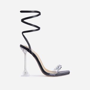 REINA GEM DETAIL SQUARE TOE LACE UP CLEAR PERSPEX SCULPTURED HEEL